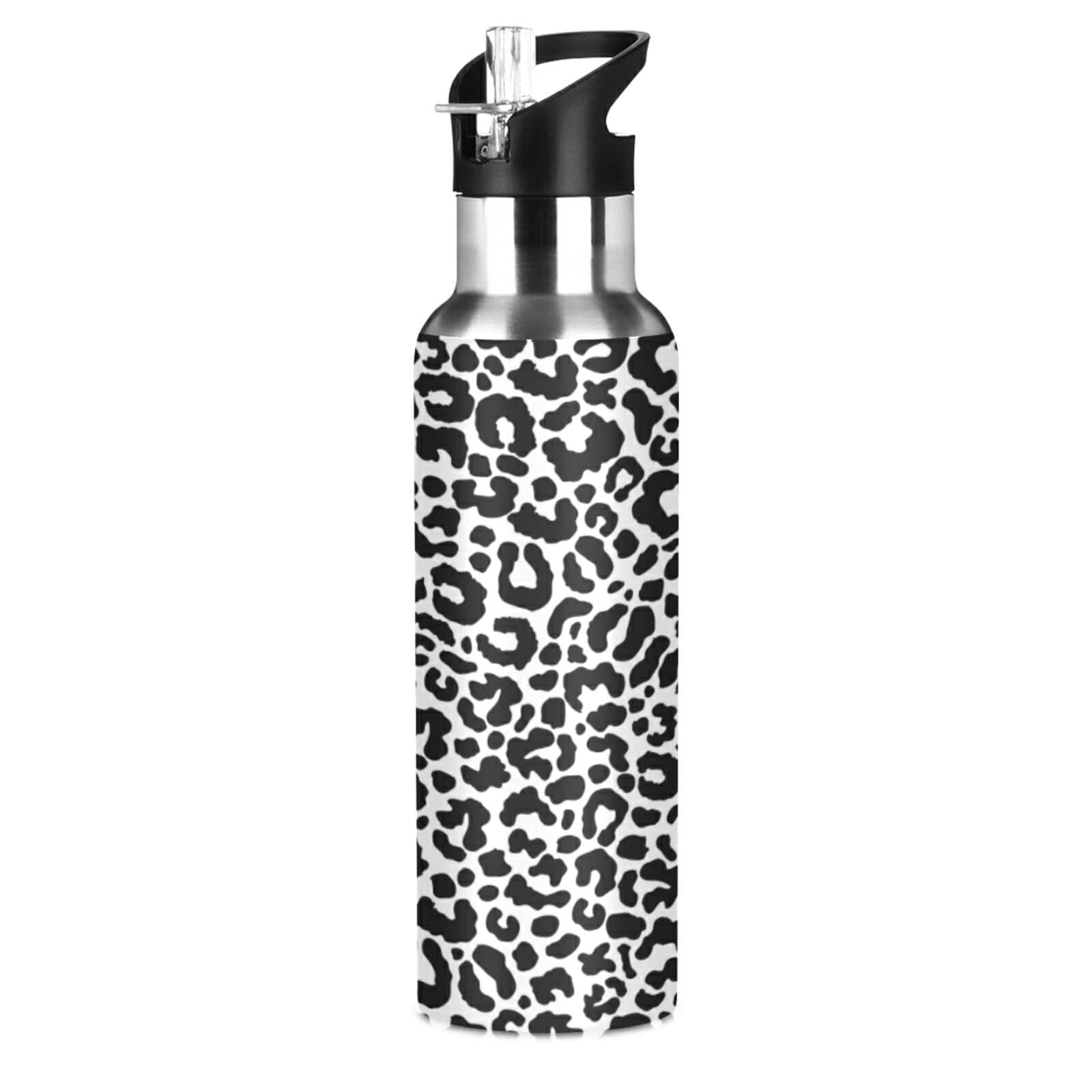 Mnsruu Trinkflasche 600 Ml – Tropisches Design, Edelstahl, Mit Strohhalm