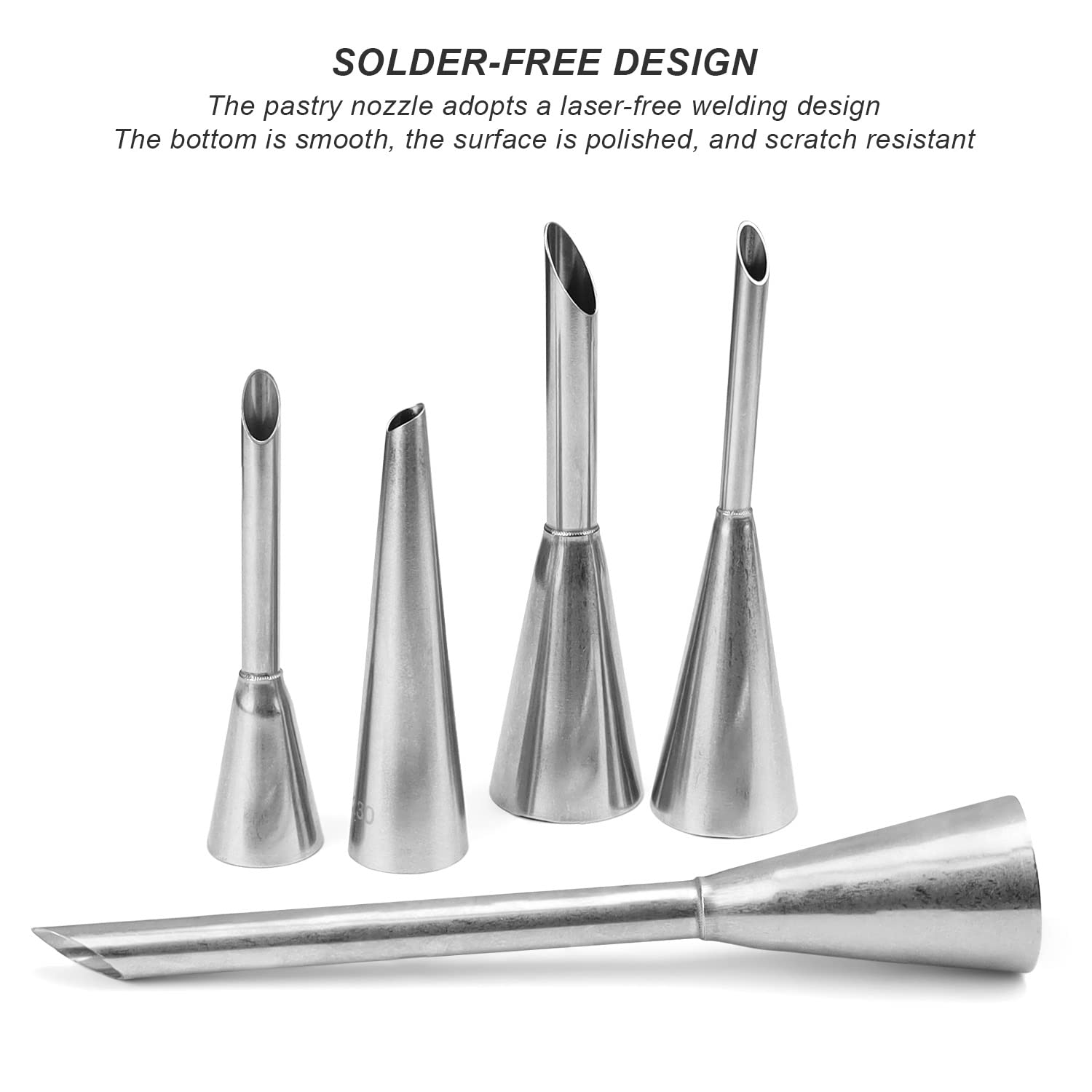 5 Stück Fülltüllen Edelstahl Set - Backspritzen Tüllen 5-10mm Mit Reinigungsbürste - Für Donuts & Gebäck