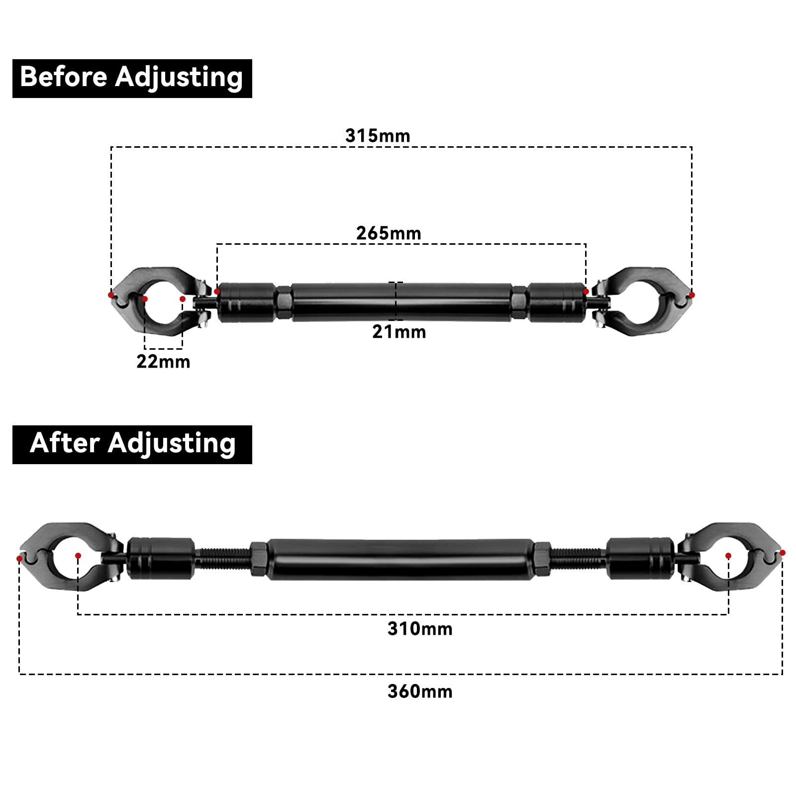 Barra di Bilanciamento del Motociclo 22mm Universale in Lega di Alluminio Moto Rinforza la Barra Trasversale della Leva per Gli Accessori del Manubrio ATV(Nero)