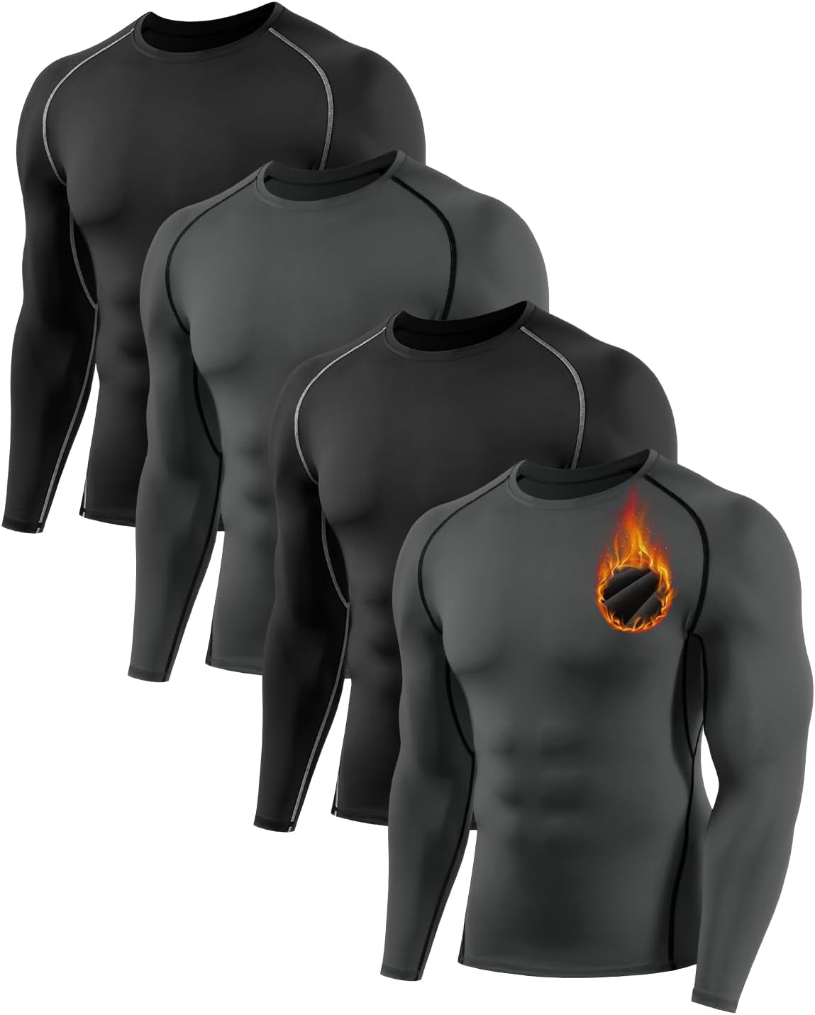 Orrfreer 4 Pack Thermal Compression Shirt for Men Fleece Lined Long Sleeve Athletic Undershirt Base Layer Cold Weather