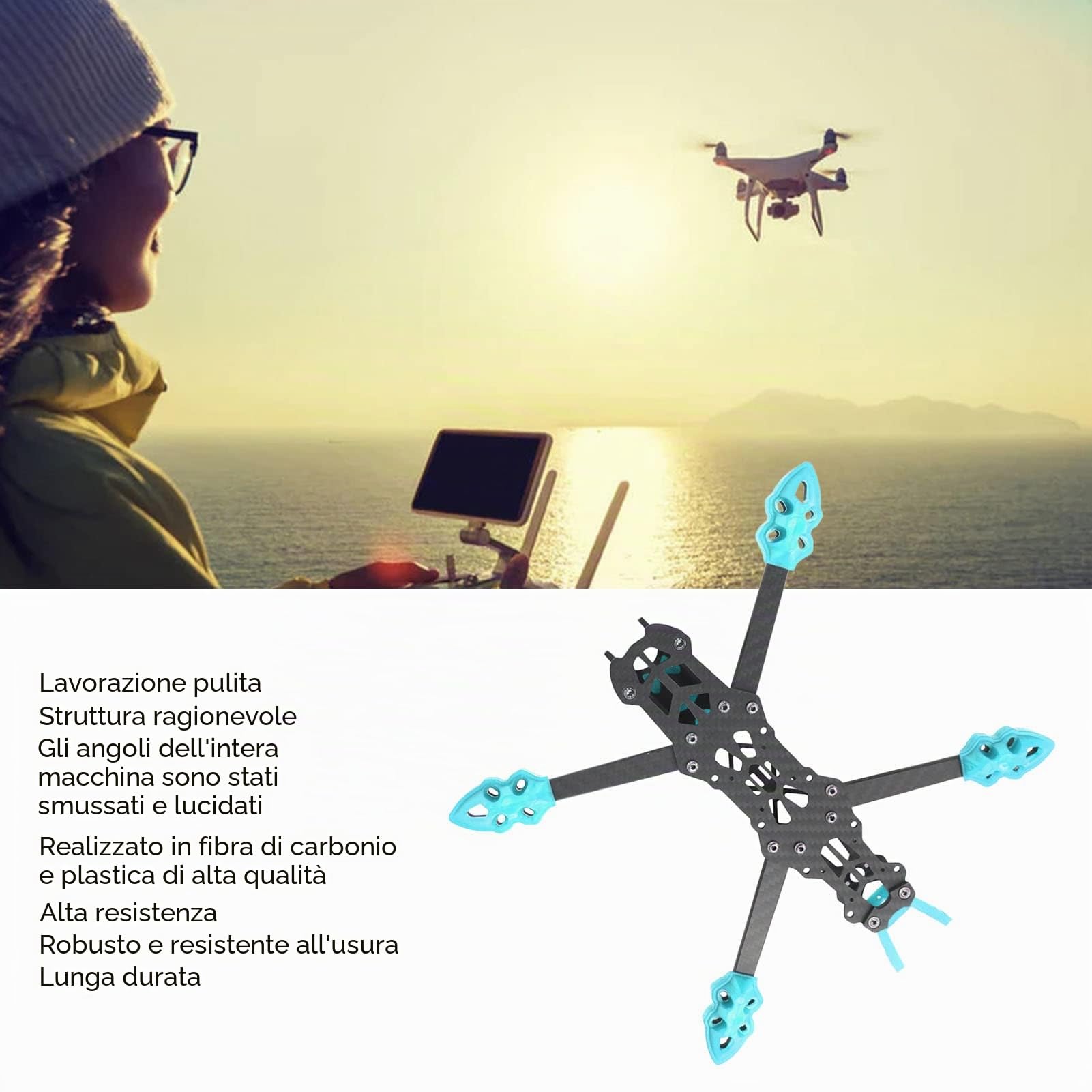Telaio per droni da Corsa FPV, interasse da 225 mm Assorbimento degli Urti Finemente Lavorato RC FPV Drone Quad Frame Facile Installazione per Accessori per droni RC(Blu)
