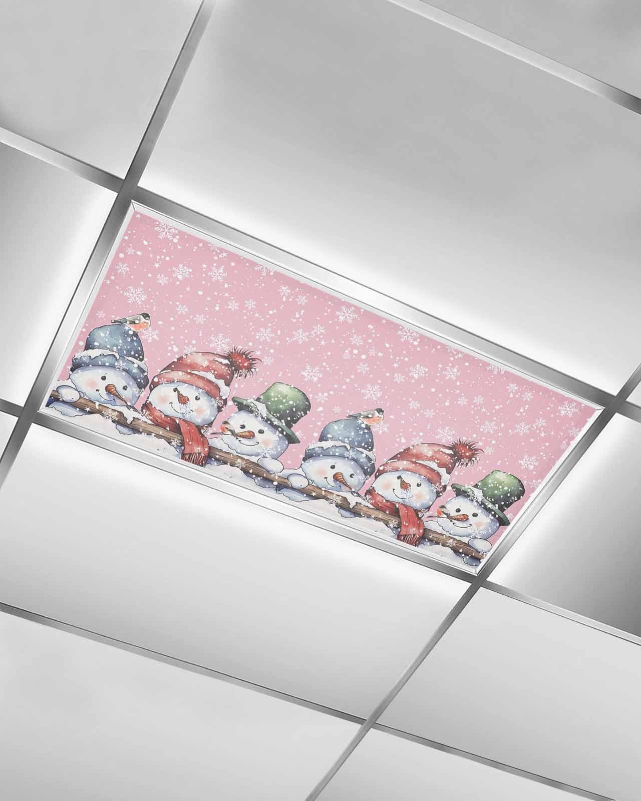 Zadaling 1 Pack Magnetic Fluorescent Light Cover, Christmas Snowman Snowflake Pink 4 x 2 Feet Ceiling Light Filters Decorative Accessories for School Classroom Office Home Drop Lamp