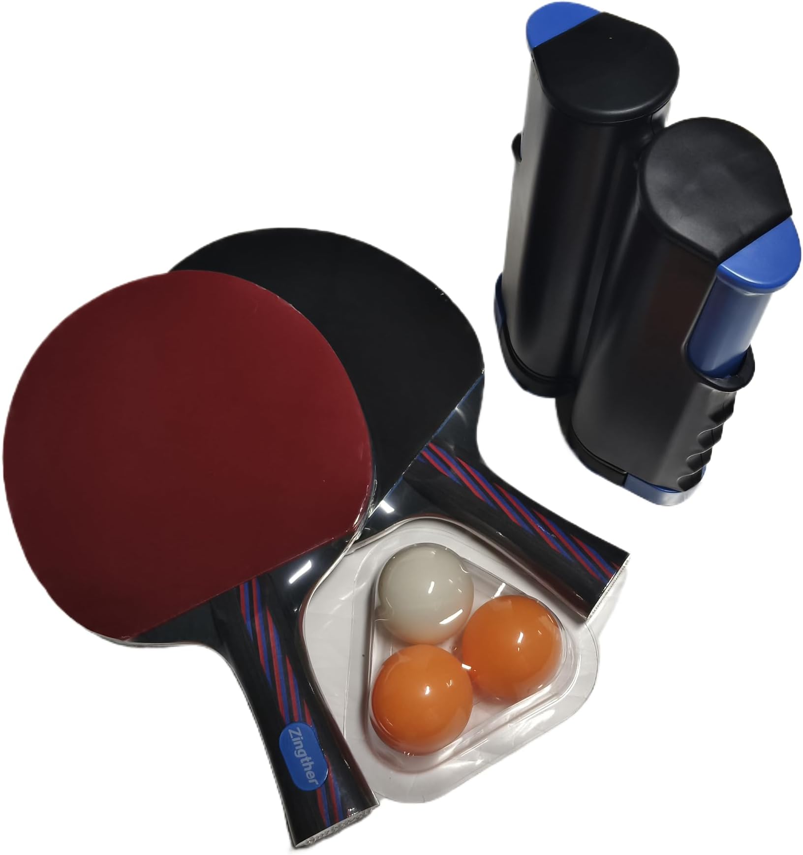 Complete Portable Table Tennis Bats and Net Set Including 2 Professional Racquets, Retractable Ping Pong Net/Post and 3 Balls in a Carry Case