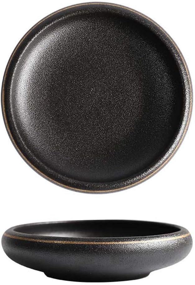 Black Gold Ceramic Bowl And Plate, Japanese-style Phnom Penh Fruit Deep-dish Salad Bowl | Suitable for Household Plates Dish Bowl Breakfast Plate | Creative Noodle Bowl