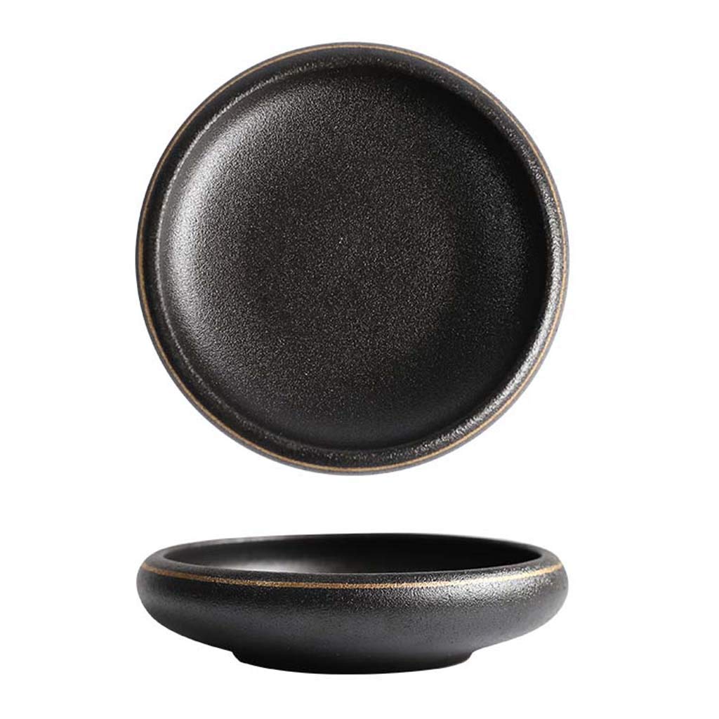 Zxw # C (6.0 Black Gold Ceramic Bowl And Plate, Japanese-Style Phnom Penh Fruit Deep-Dish Salad Bowl | Suitable For Household Plates Dish Bowl Breakfast Plate | Creative Noodle Bowl