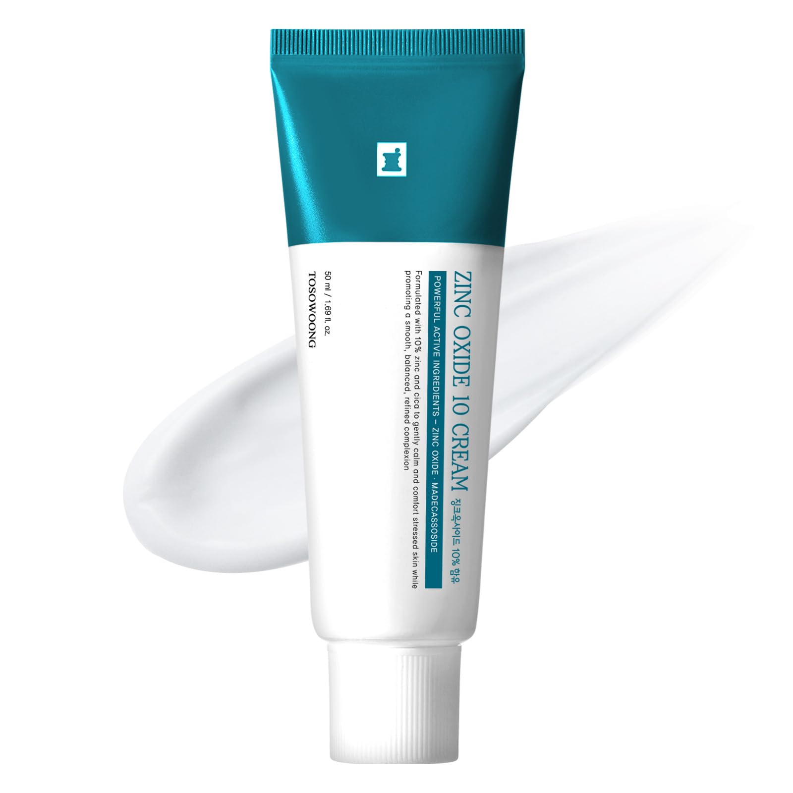 TOSOWOONG CICA Zinc Cream, 100,000ppm Zinc Oxide, Moisture Cream, Non-Comedogenic, Korean Skin care, 50g, 1.76 oz.