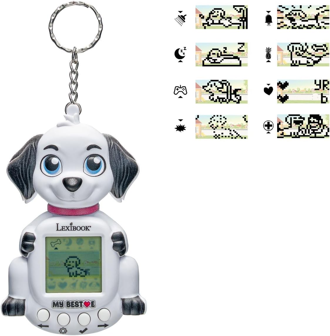 Фронт view LCD экраны жана башкаруу баскычтары бар Lexibook My Best-E Dog консолунун