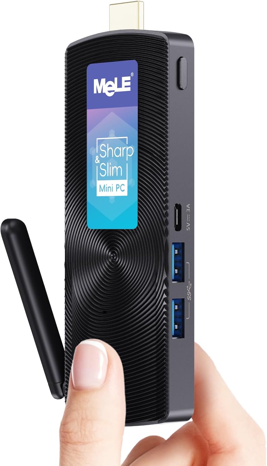 MeLE PCG02 Fanless Mini PC Stick Windows 11 Home Celeron N4000(up to 2.6GHz) 4GB LPDDR4 128GB ROM Micro Computer Small Desktop with 2.4G/5G WiFi