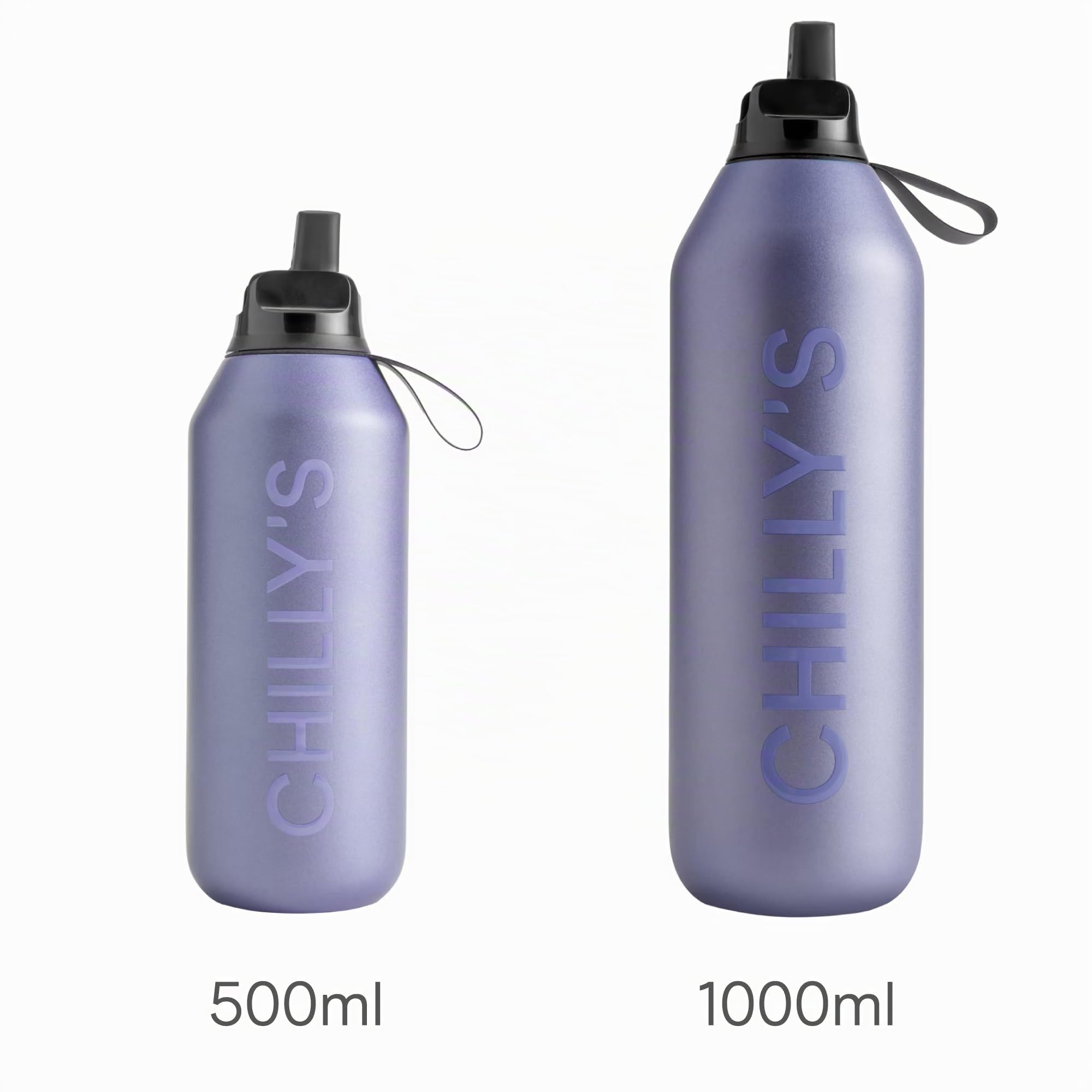 Chilly’s Series 2 Flip Trinkflasche mit Sportdeckel - Isolierflasche aus Edelstahl mit Trinkhalm, Trageschlaufe & Reinigungsbürste - kein Schwitzen