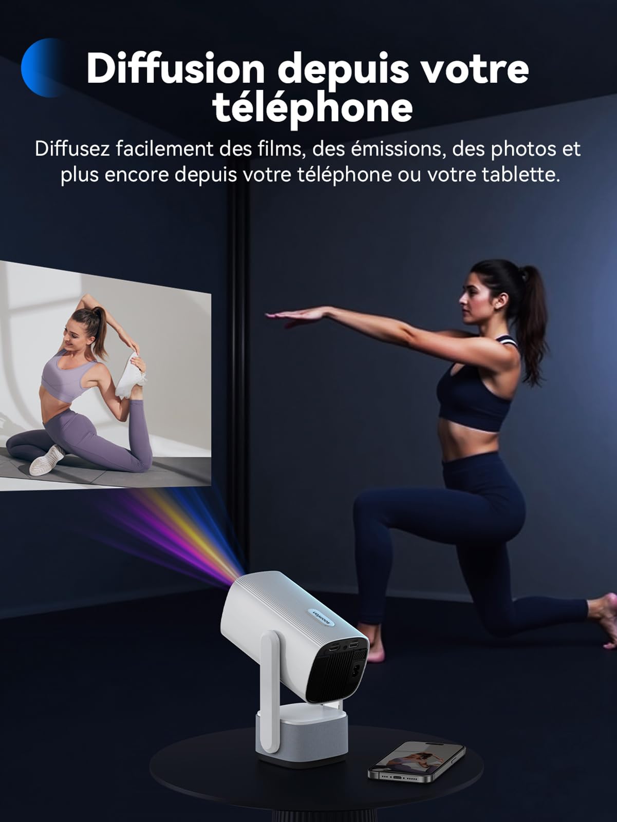 Videoprojecteur WiFi Bluetooth 4K Supporté - SOOMFON Mini Retroprojecteur Video Portable SK2 720P Natif 260 Lumens 270 Degrés Rotation pour la HDMI/USB/TÉLÉPhone/PC/Lap