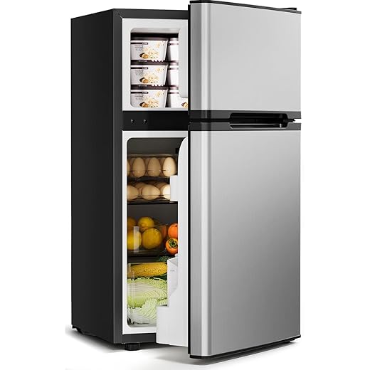 Feelfunn 3.2 Cu.Ft Mini Fridge with Freezer - 2 Door Small Refrigerator, Mini Refrigerator with Adjustable Thermostat, Removable Shelves, Mini Fridge for Bedroom, Office, Dorm, Apartment, Silver
