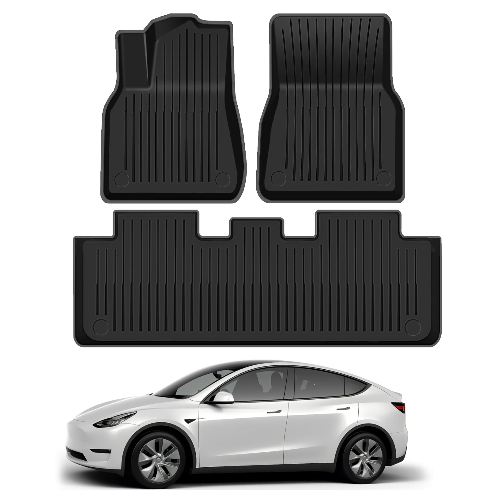3 pcs Floor Mats for Tesla Model Y TPE, black