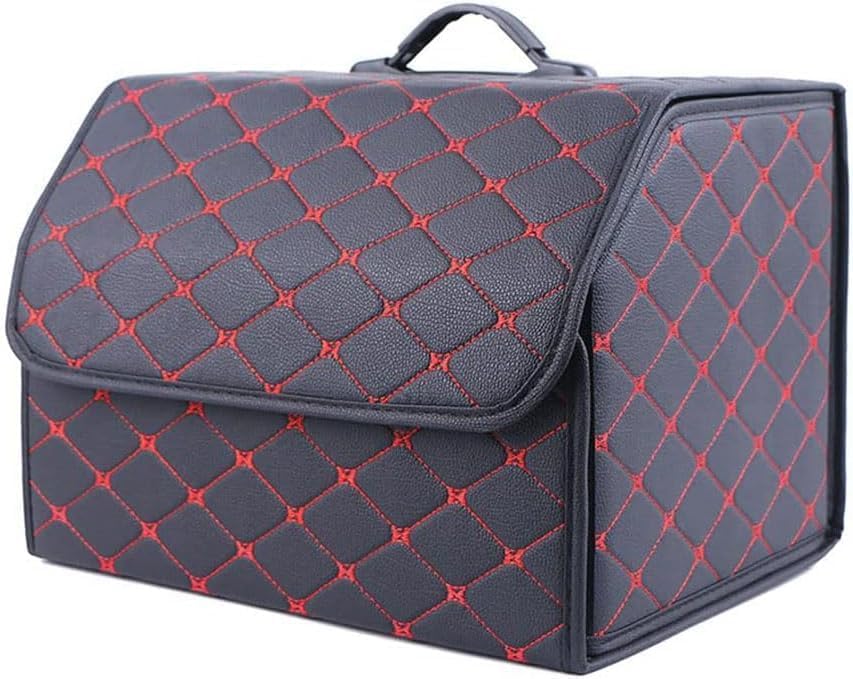 Trunk Bags for Jaguar I‑PACE F‑PACE E‑PACE, Organizers Storage Box Leather Waterproof Foldable Storage Box Storage Accessories,B/Black-Red-S
