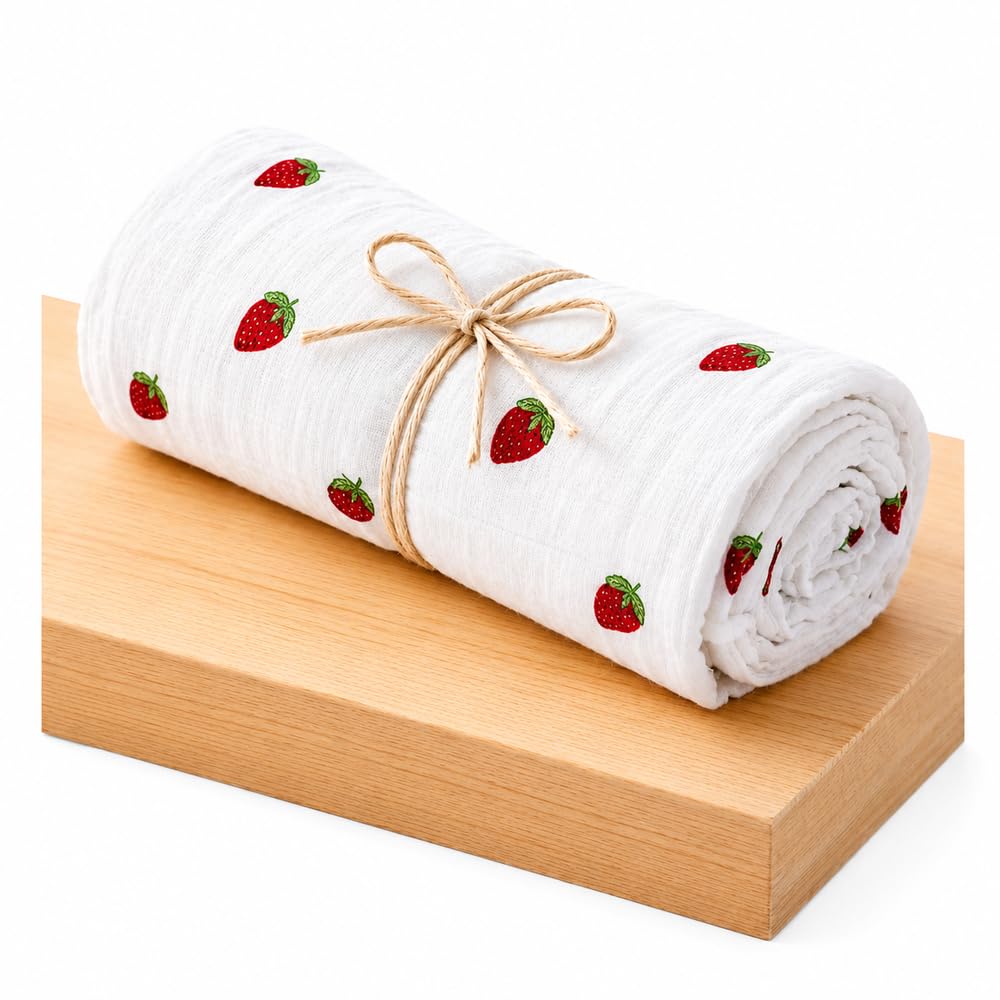 Muslin Baby Bath Towel – 100% Pure Cotton Double Layer Soft, Breathable & Absorbent Baby Towel for Newborn, Infants & Toddlers | Multipurpose Use (White, 68.5×68.5CM) (Cherry)-image-45