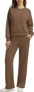 H Hellisal 2 Piece Sets for Women Long Sleeve Lounge Set Travel Outfits 2025 Wide Leg Pants Matching Set
