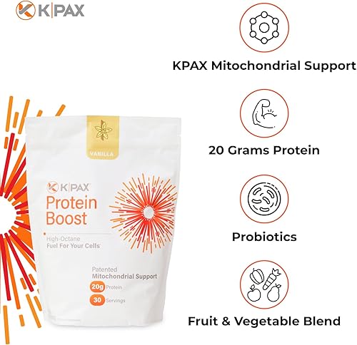 Miniatura 4 de KPAX Mezcla de proteínas inmunes, fórmula de apoyo mitocondrial + superalimento verde y probióticos vainilla 2 libras