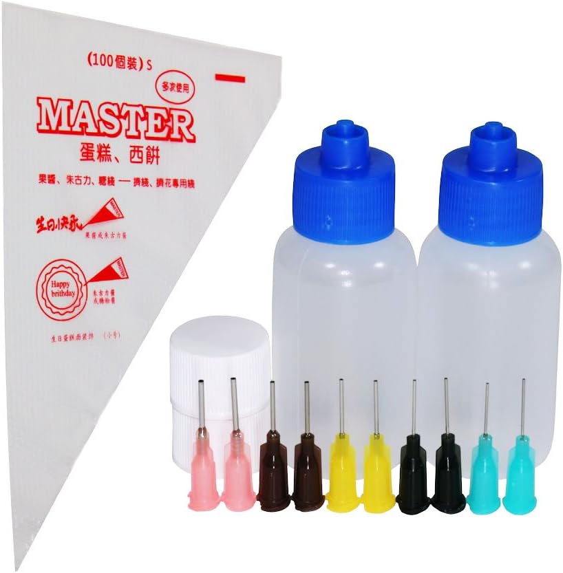 Henna City! 1 Oz Precision Applicator Bottle, Henna Applicator with Pastry Bags – Qty 2, 10 Tips