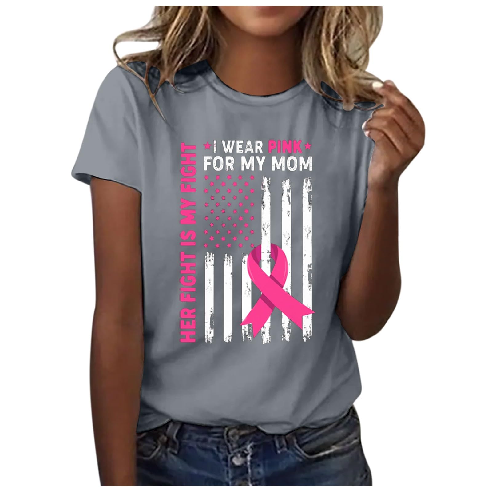 Cokbyavla Women's 012-Grey This Is My Fight Shirt,Stand Up To Cancer T-Shirts Breast Cancer Support T-Shirt Pink T-Shirt Red Ribbon Love T-Shirt Breast Cancer Golf Tee Top Cancer Shirt For