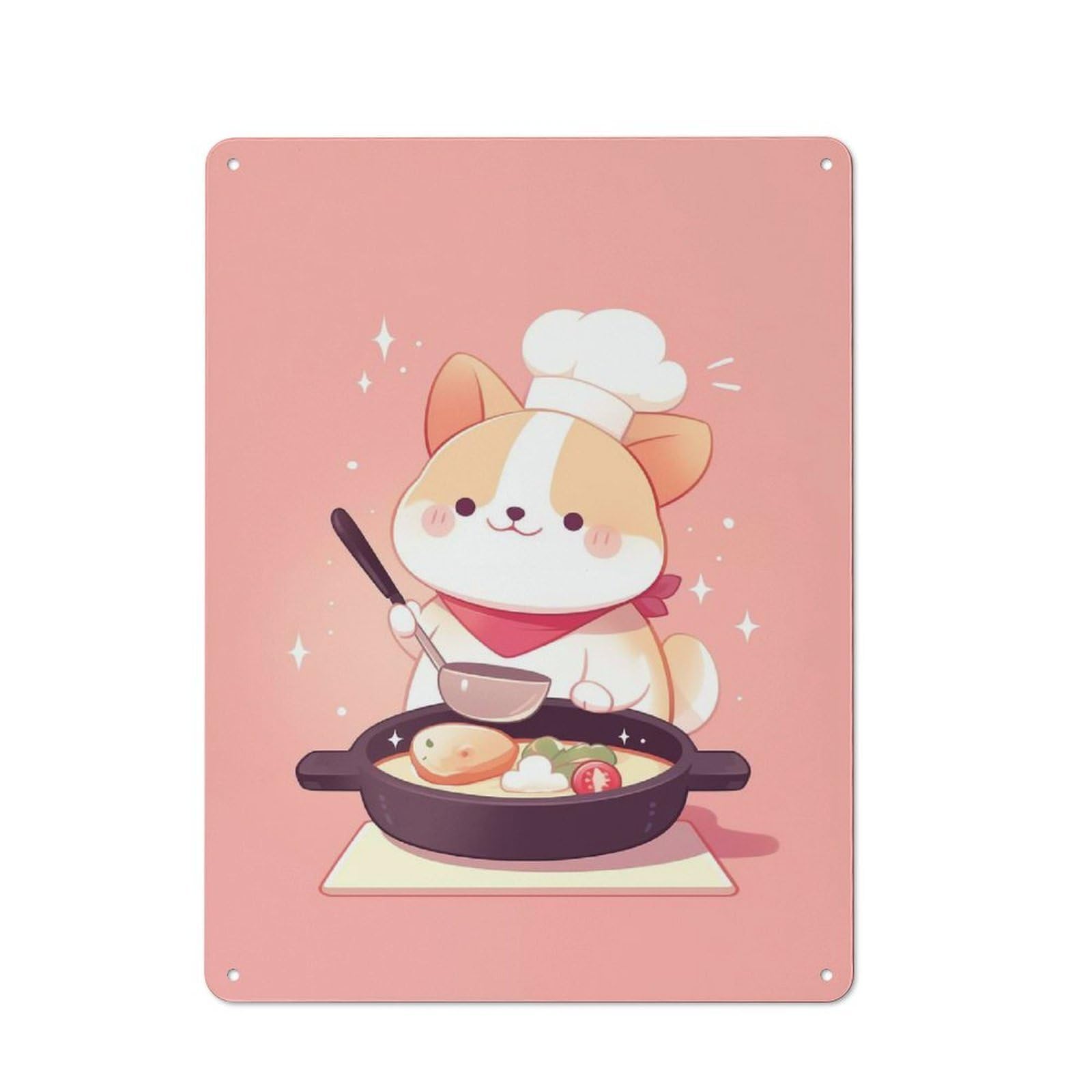 Junmoney Corgi Cooking For Kitchen Tin Wall Plaque 40X30cm With For Bar Or Restaurant, For Hospitality Decor Collectors