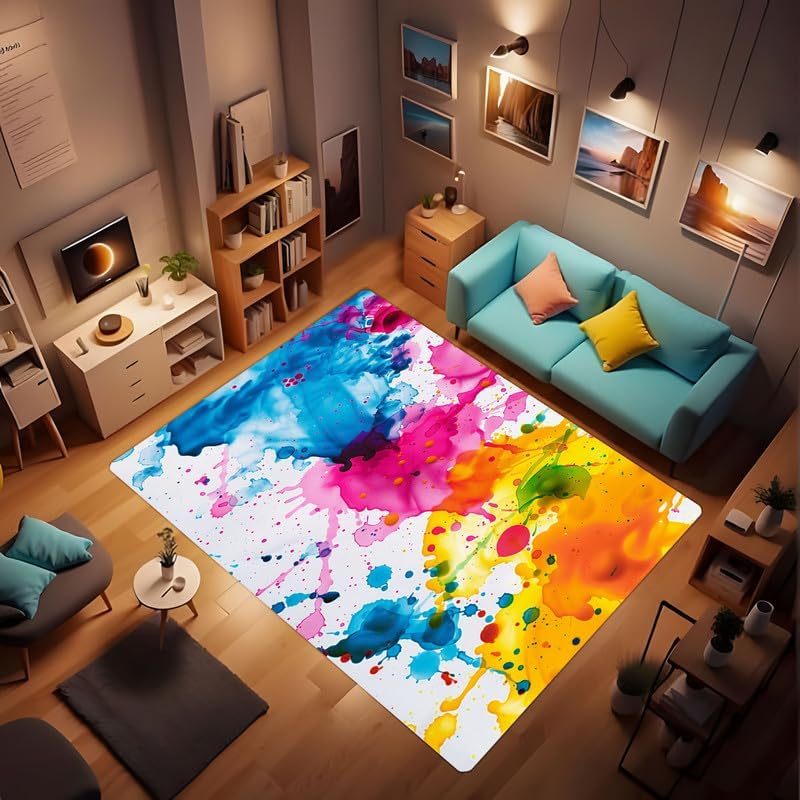 Miniatura 3 de Alfombra pintada para niños, alfombra de sala de estar con graffiti colorido para el hogar y el aula, alfombra para niños, alfombra lavable de arte