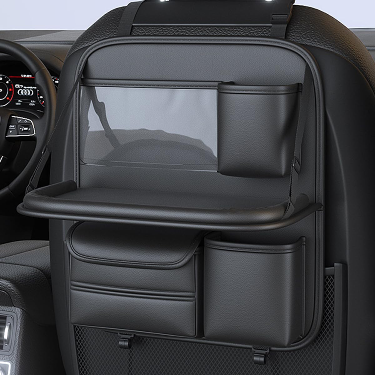 RAKSONIC Backseat Car Organizer,5 Storage Pocketscar Seat Organizer,Car Storage Organizer with Foldable Food Tray,Car Seat Back Protectors Kick Mats