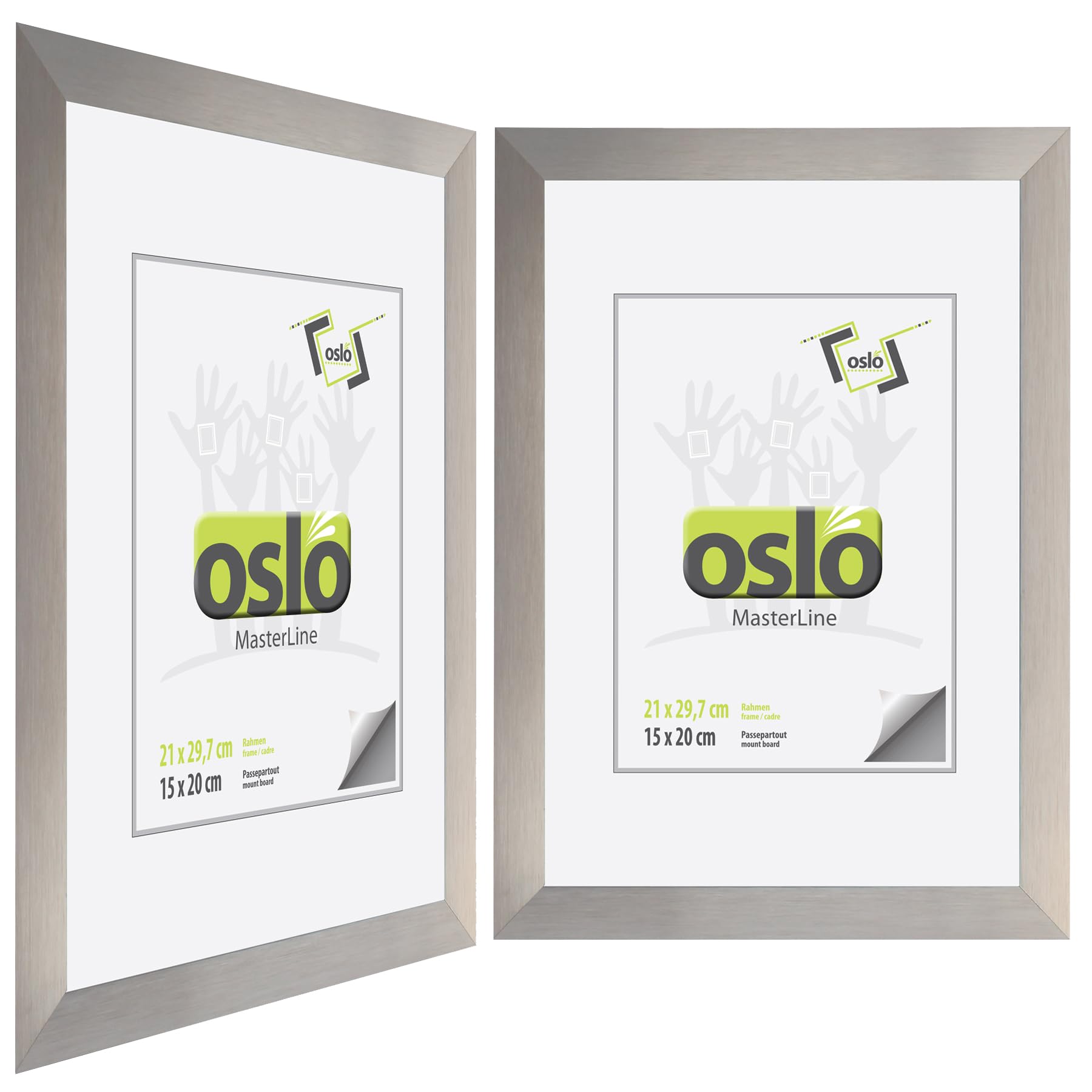 OSLO MasterLine Zestaw 2 ramek na dokumenty DIN A4 (21 x 29,7 cm), srebrno-złote, z aluminium z prawdziwym szkłem – elegancka, trwała wymienna ramka – tylna ścianka FSC – eleganckie wzornictwo do