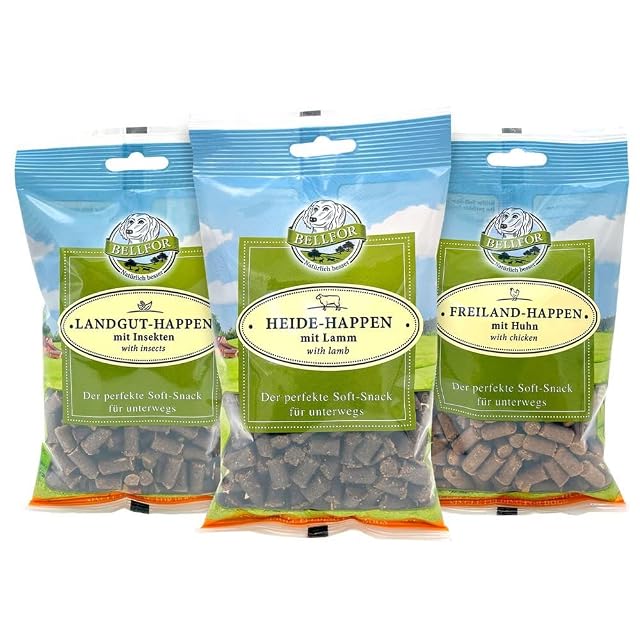 Bellfor Set 3 Snacks Blandos para Perros sin Cereales - Mix Pollo, Cordero e Insectos