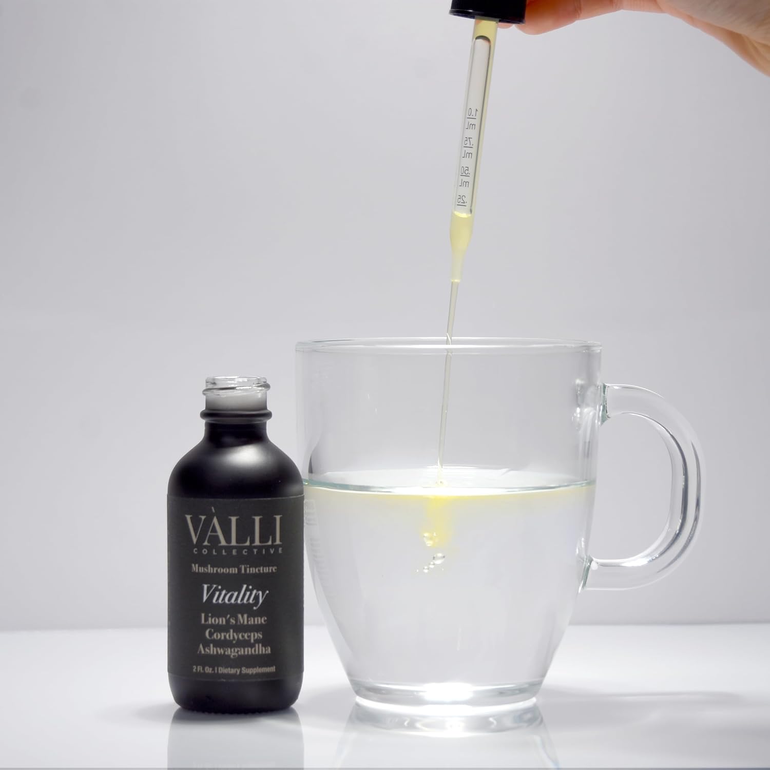 Vitality Mushroom Tincture | Lion’s Mane, Cordyceps, Ashwagandha | Focus + Energy | Dual-Extract | 2 Ounces | 100% Fruiting Bodies