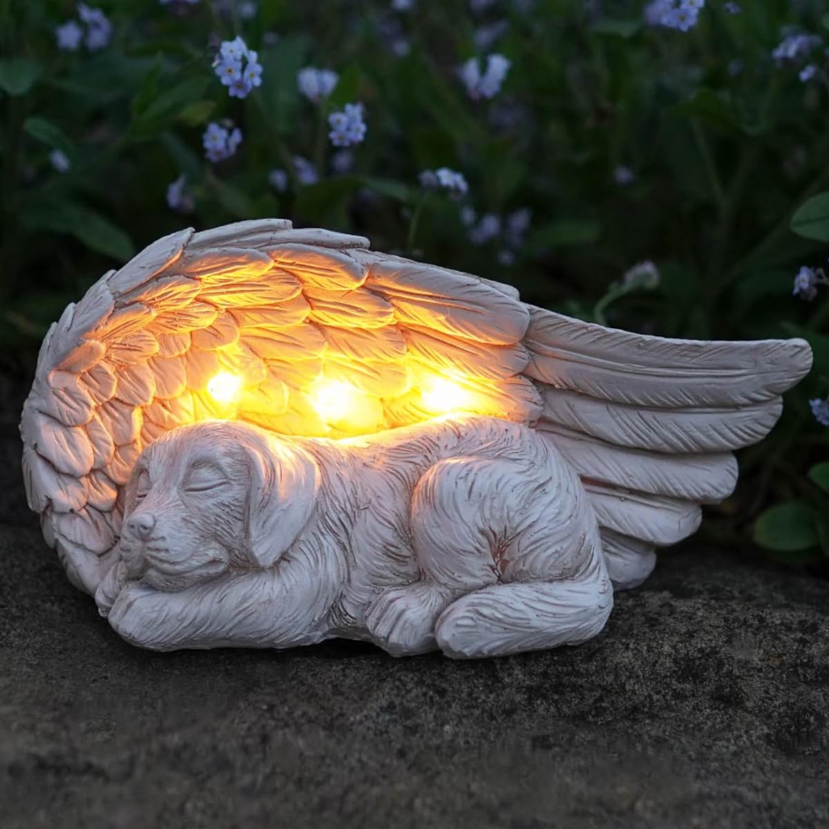 Mémorial pour animaux Festive Lights : statue solaire avec croix et cœur LED étanche