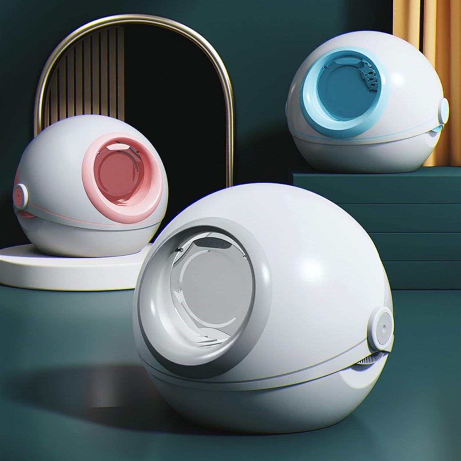 Litterbox Rounded Cat Litter Box for Indoor Cats, Extra Large Litter Box, Enclosed Odorless Leak-Proof Urine Litter Box with Litter Scoop Cat Litter Tray(Blue)