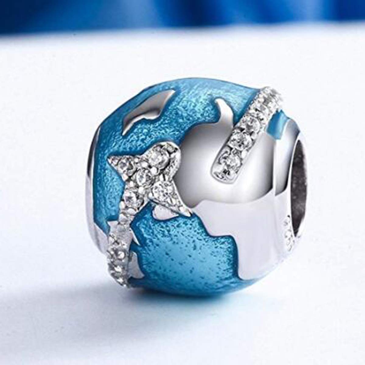 XJBTBA Kocham podróżować Koraliki Charms do bransoletek 925 srebro Latający świat Globe Koraliki Rocznica Urodziny Charm dla bransoletek Pandora