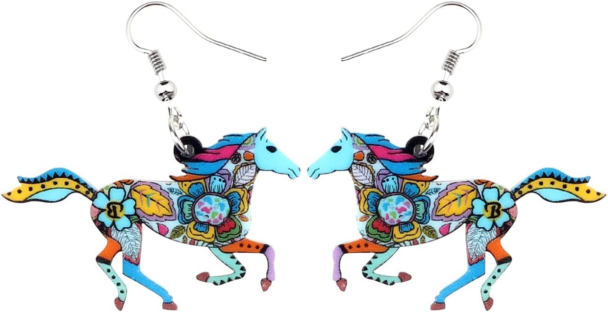 WEVENI Dainty Acrylic Running Horse Earrings Dangle Cute Pony Derby Earrings Jewelry for Women Accessories Gifts
