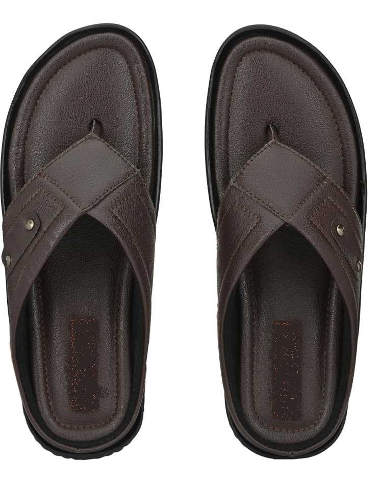 MOSHTOMen's black Thong Leather Flip Flops Thong Slipper 6018
