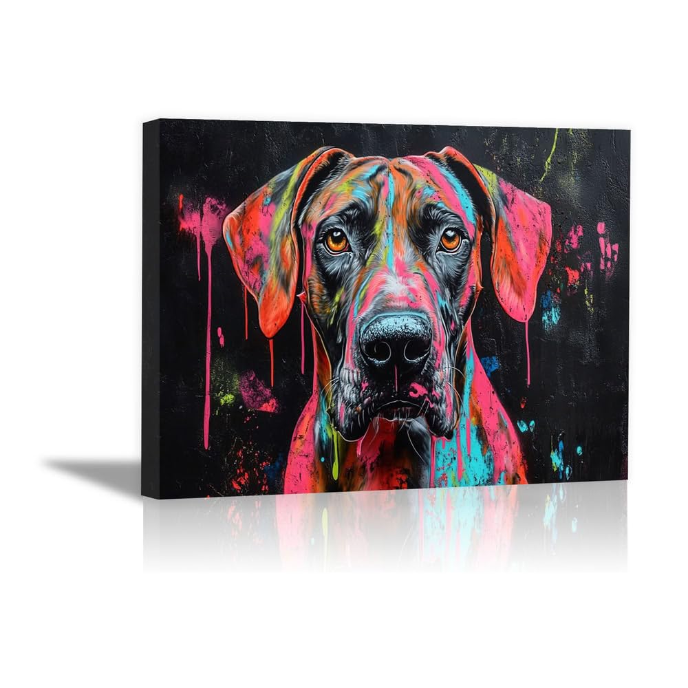 TERUEA Creature Print, Animal Canvas Wall Art, Hunting Pictures, Graffiti Dog (Black)-70x100cm Framed