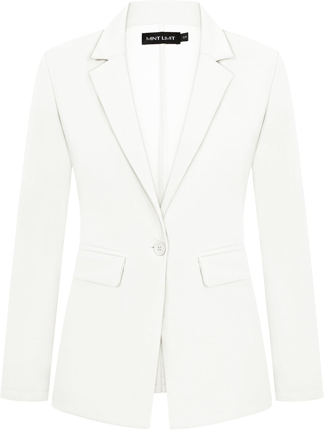 MINTLIMIT Womens One Button Suit Jacket Notched Lapel Long Sleeve Blazer Suit Cardigan Formal Events Work Office,L,White