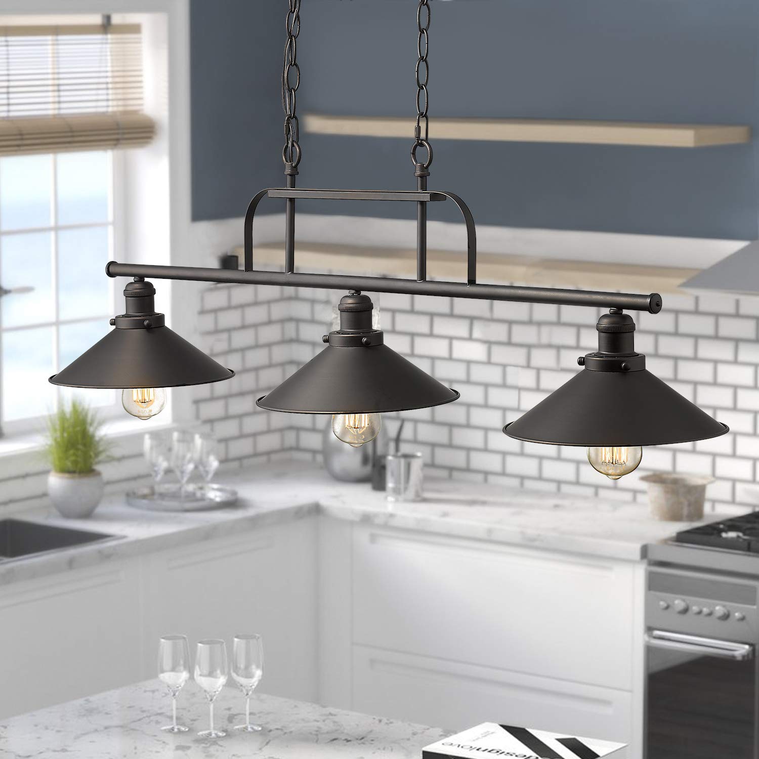 zeyu Industrial 3-Light Pendant Lighting, Vintage Kitchen Island