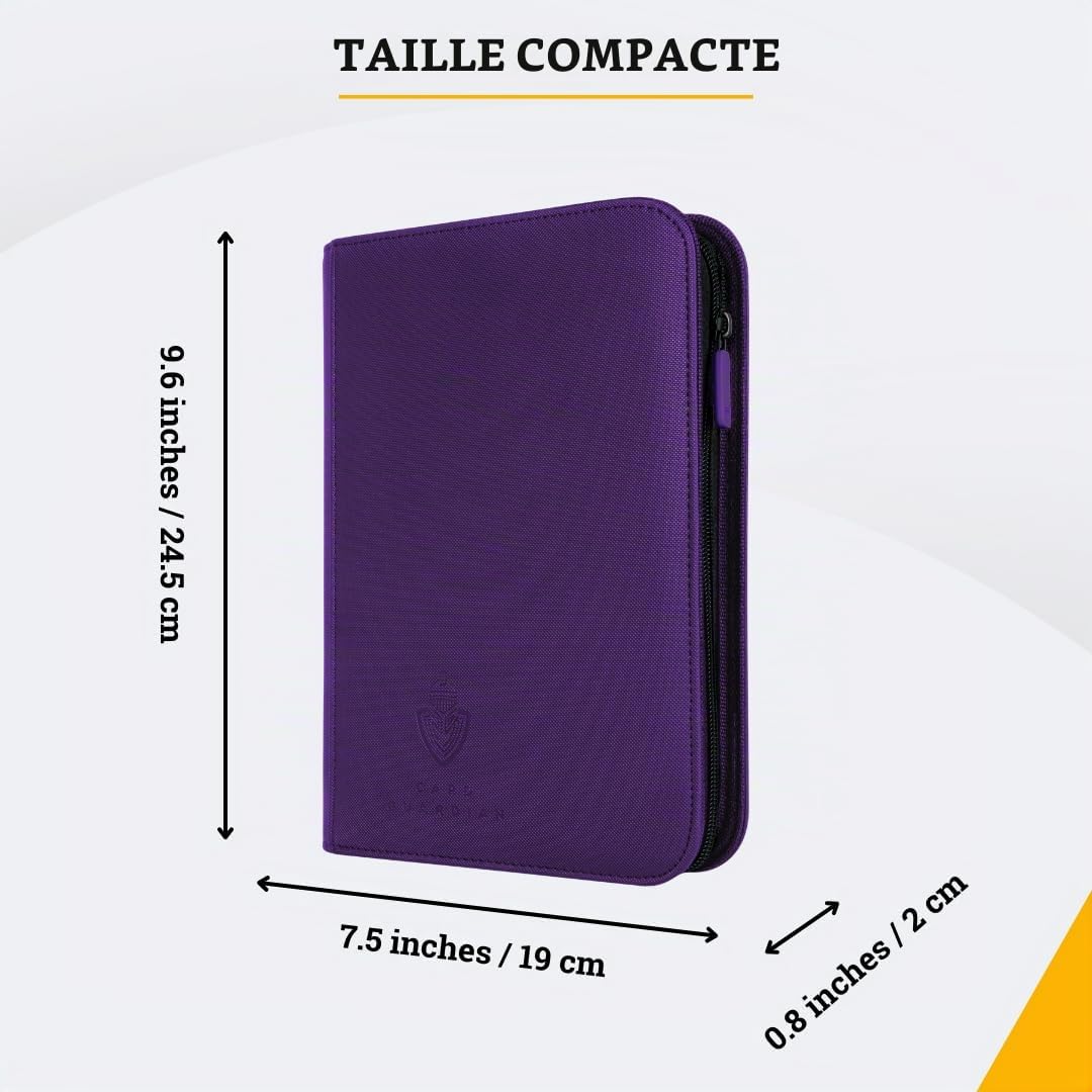 Card Guardian Classeur à 4 poches de qualité supérieure - Fermeture éclair - Espace pour 160 cartes - Compatible avec Magic, Yu-Gi-Oh, cartes de sport (violet)