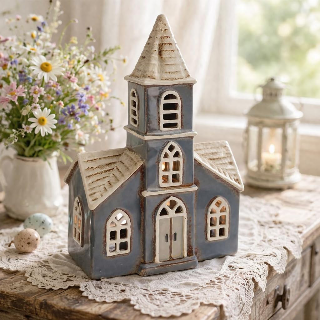 Casa de luz | casa de luz | casa de luces | portavelas | cerámica (gris/beige, 26 x 17 x 8 cm)