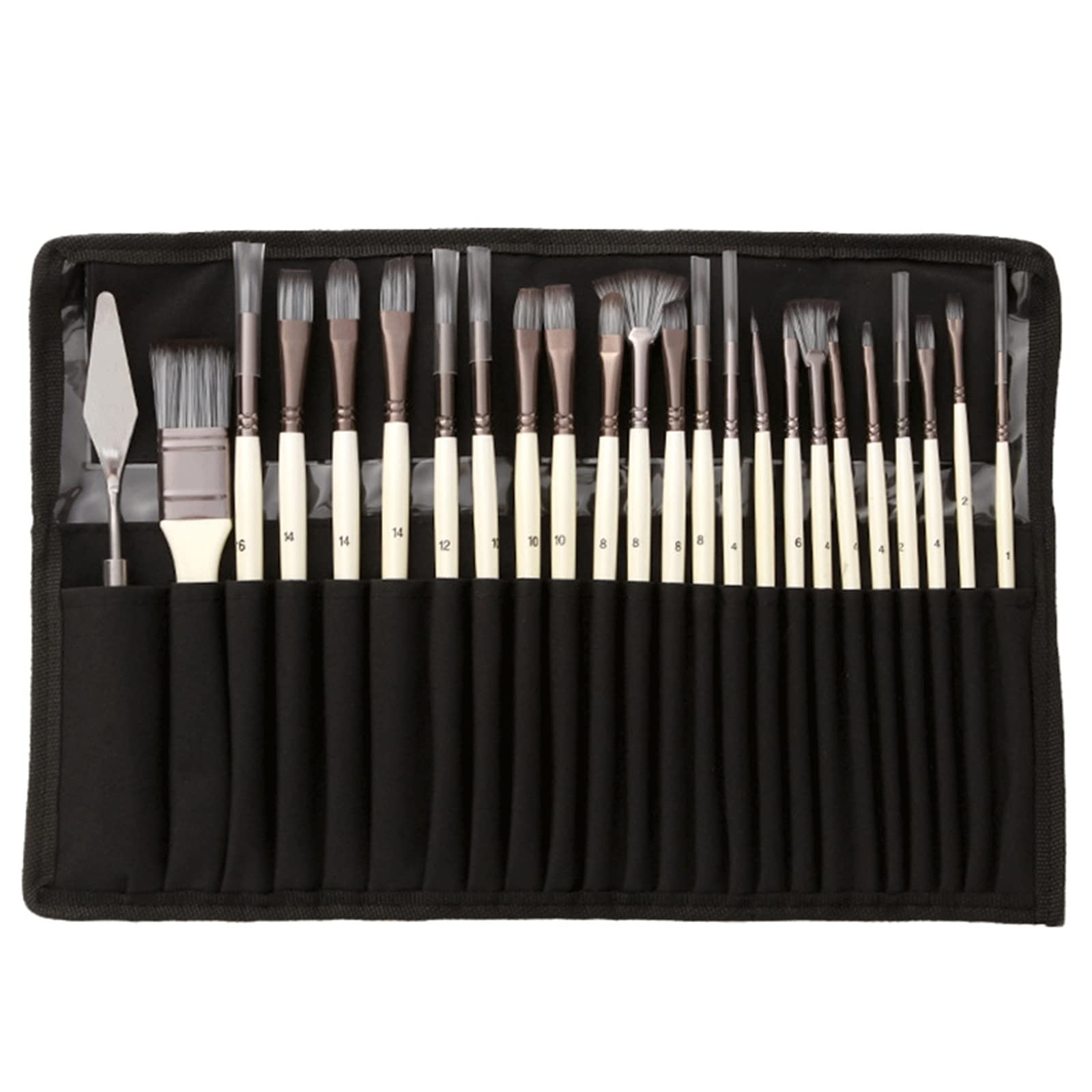 Juego De Pinceles Multiusos para Pintura De Artista, 24 Pinceles para Pintura Al Óleo Acrílica, Cuchillo para Acrílico, Óleo, Acuarela Y Gouache con Rollo De Tela Y Cuchillo para Pintar