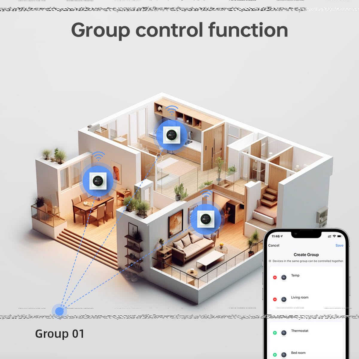 Thermostat Connecté WiFi pour Chauffage au Sol Thermostat d'ambiance WiFi 16 A à Commande par Bouton avec minuterie, économies d'énergie, Compatible avec Alexa, Google Home et SmartThing