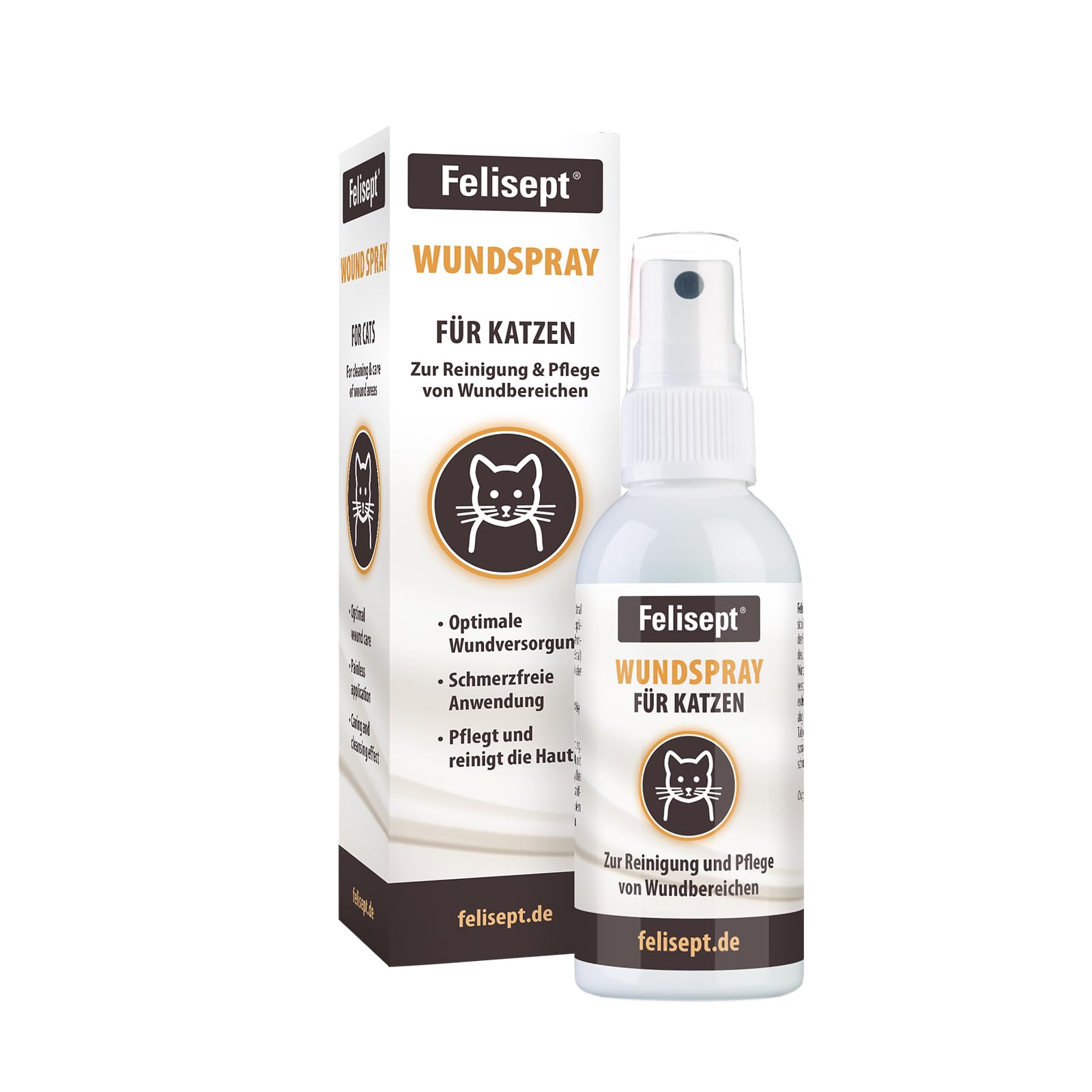 Felisept Wundspray für Katzen 75ml - Wundspray Katze zur Reinigung von Wunden, Haut und Scheimhäuten - Wundpflege Katze - Einfach in der Anwendung und schmerzfrei für die Katze