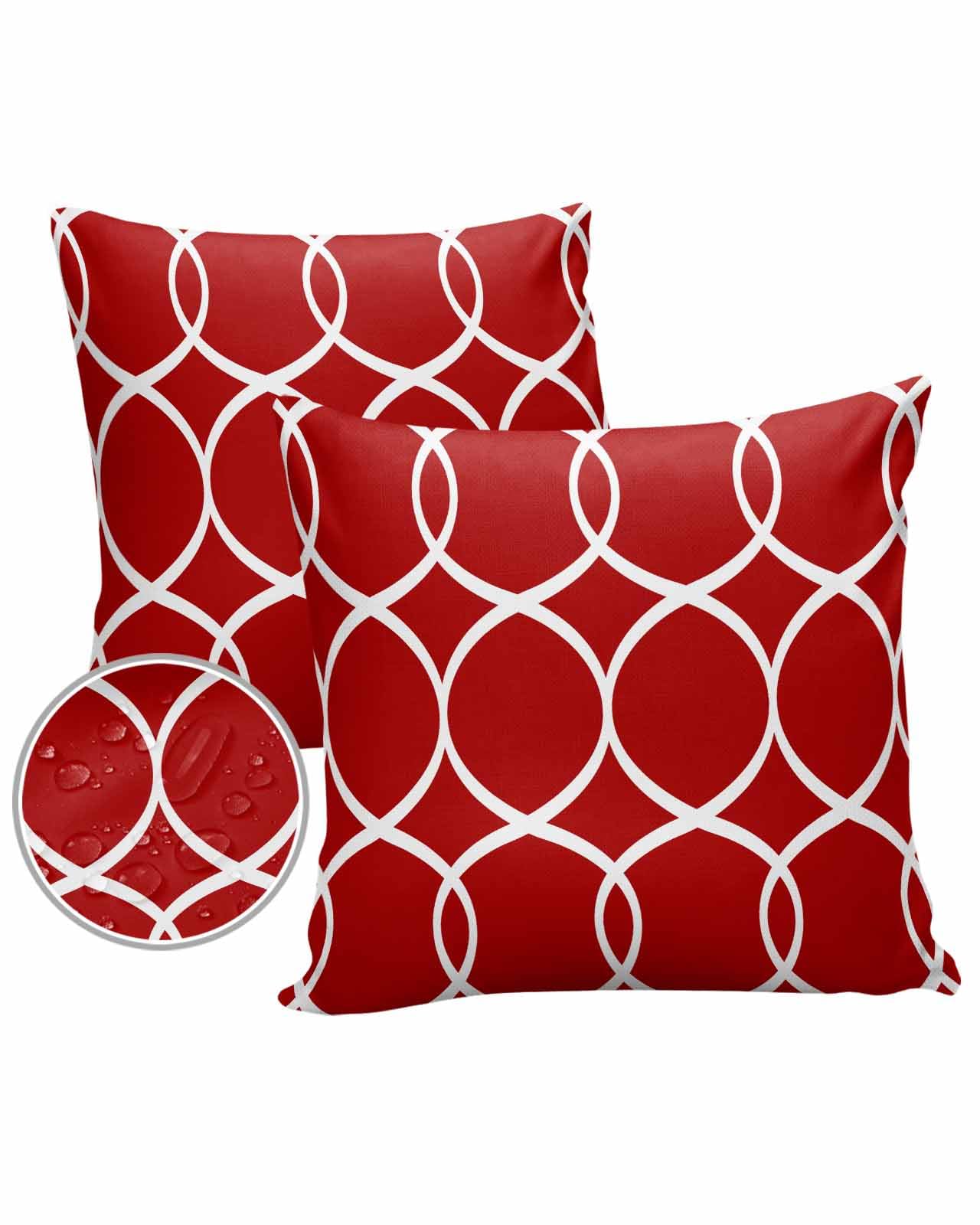 Red White Geometric Outdoor Pillow Cover 16x16 Inch Cushion Sham Case, Waterproof Decorative Square Throw Pillowcase for Outside Garden Patio Porch Couch Chair Tent Modern Abstract Minimalist Line Art