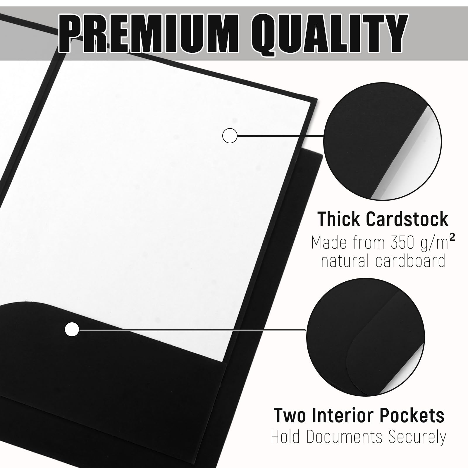 CYEER 50er Set Präsentationsmappe A4 Schwarz – Hochwertige Dokumentenmappe aus Karton mit Visitenkartenschlitz – Elegante Sammelmappe für Business, Angebote, Bewerbungen & Projekte