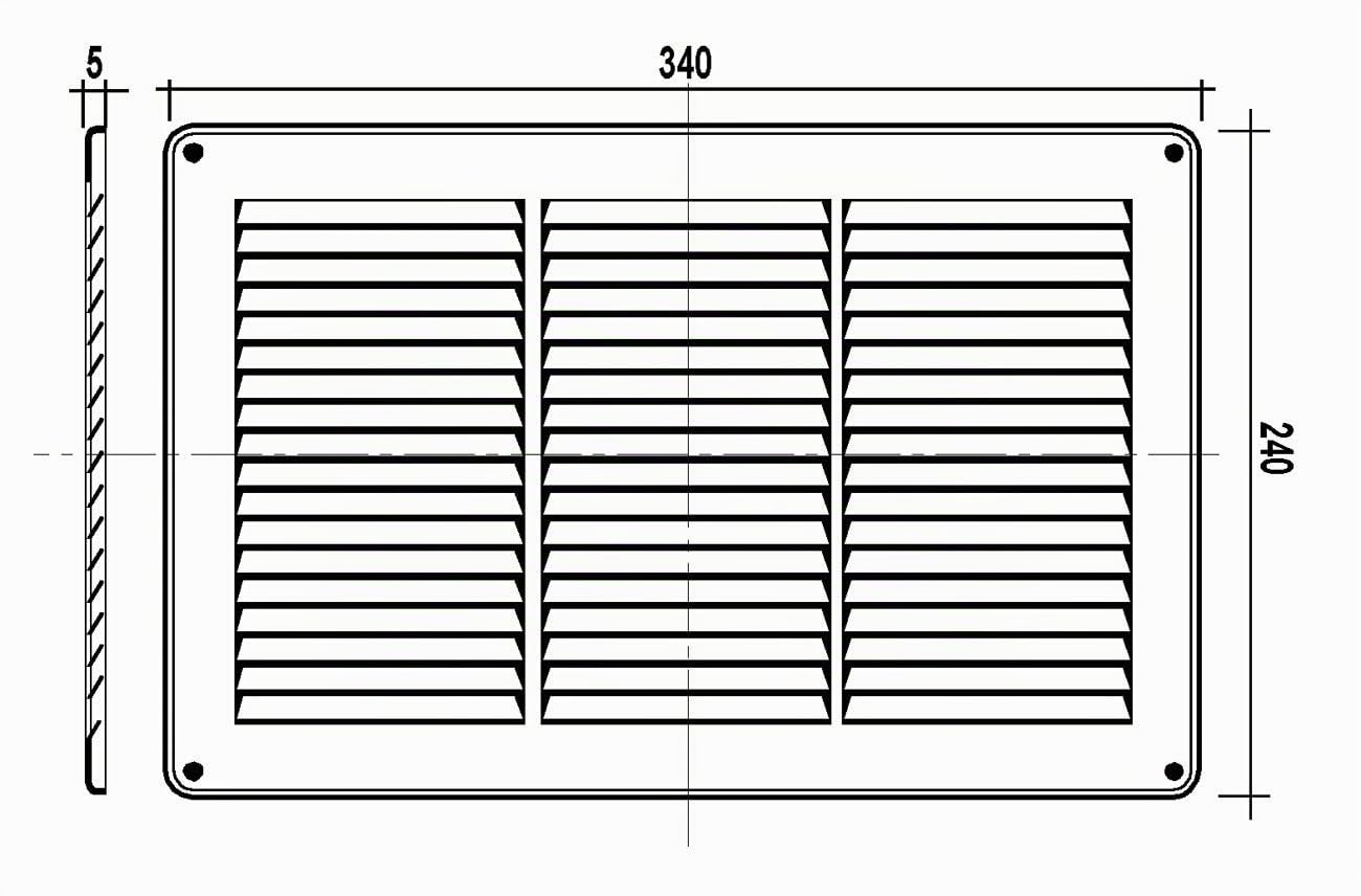 La Ventilazione GAL3424R Griglia di Ventilazione Rettangolare in Alluminio verniciato Argento, da Sovrapporre con rete antinsetti, dimensioni 340x240 mm