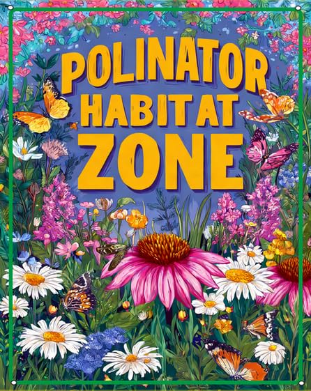 Horienteeon Letrero de aluminio para zona de hábitat polinizador, para jardín, calle, precaución, aviso de precaución, letrero de metal, vecindario, granja, hogar, césped, pasarela, decoración de