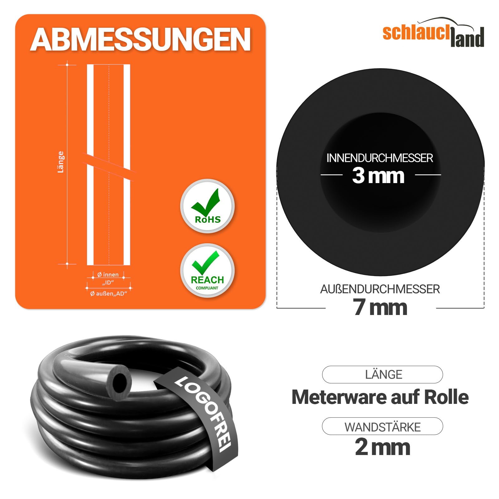 1m Unterdruckschlauch Silikon ID-Ø 3mm rot 200°C | METERWARE AUSWAHL | Silikonschlauch Universal Vakuum-Schlauch Luft Wasser Silikon Gummi Aquarium Lebensmittel-tauglich echt flexibel