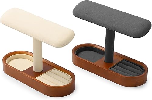 Miniatura 9 de Oirlv Soporte de reloj de madera maciza con barra en T, organizador para hombres y mujeres, escaparate, pulsera, soporte de exhibición de joyas,