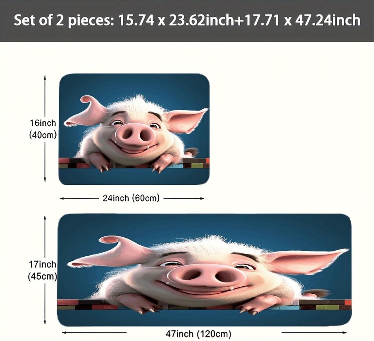 Funny Pig Kitchen Mats with 2PCS Non-Slip Washable,Kitchen Rug Heavy Duty Durable, Floor Mats for Kitchen,Office,Sink,Laundry