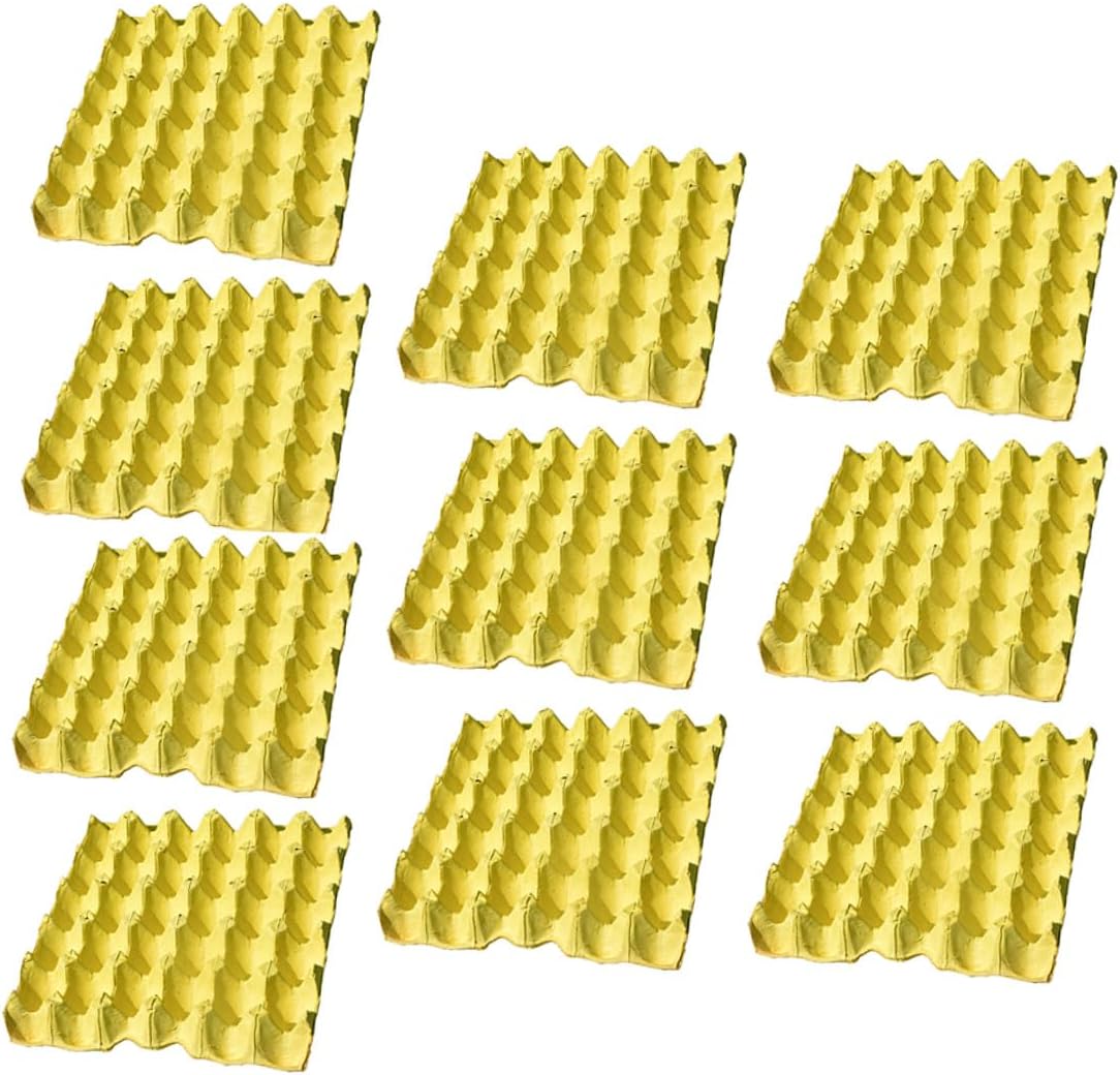 Angoily 10pcs Yellow Paper Pulp Egg Storage Trays for Refrigerator 30-egg Capacity Kitchen Egg Holders Stackable Organizers for Home Use