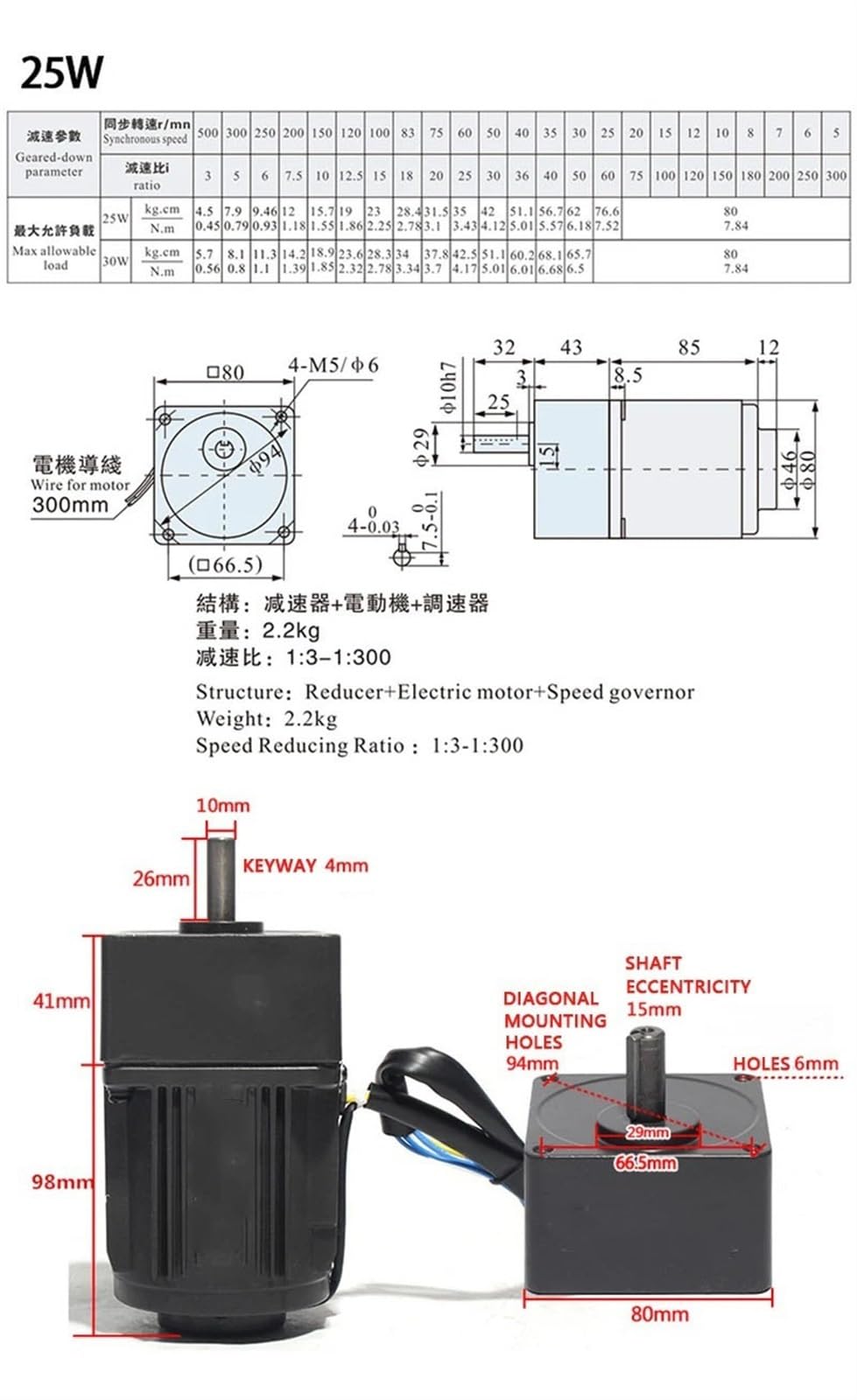 Motor de control de velocidad 4RK25GN-C, 25 W, motorreductor reversible de velocidad variable, 220 V CA, monofásico, 5 RPM Reducción de par